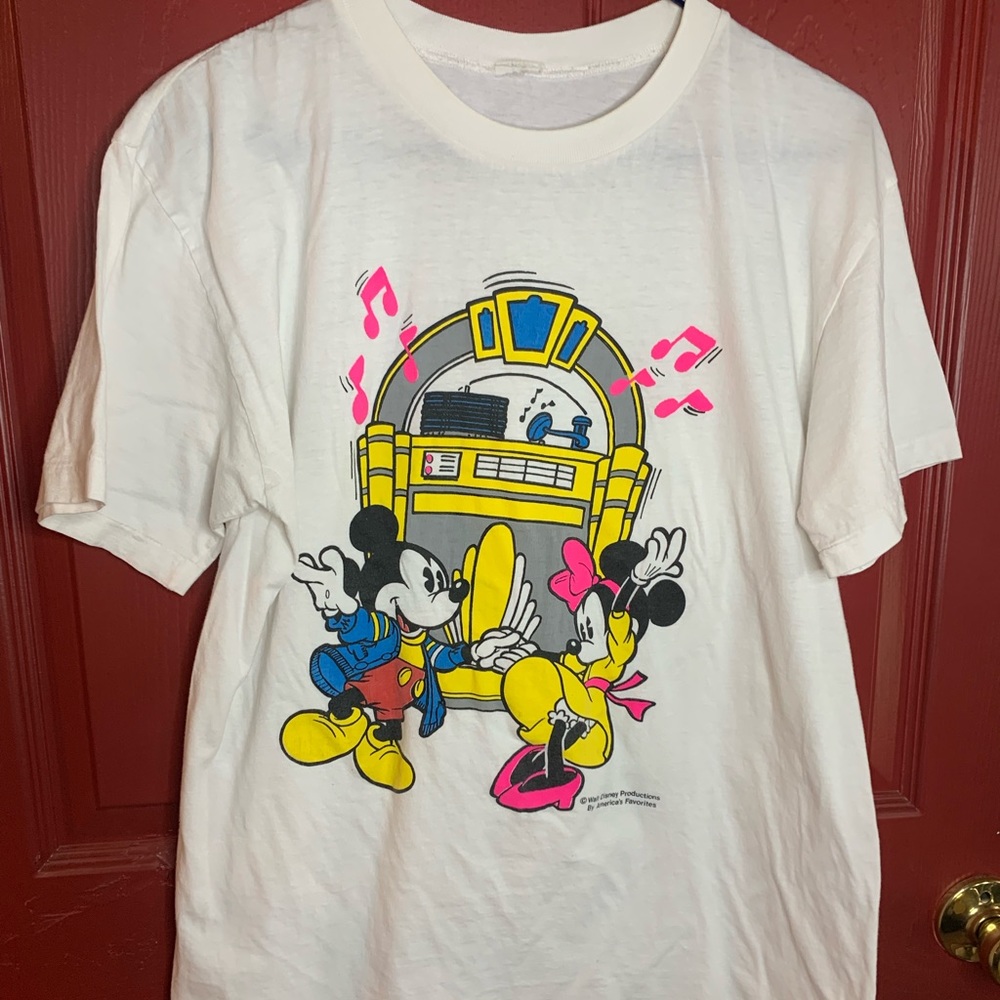 Very Rare Vtg Dancing Mickey & Minnie Disney Short Sleeve Shirt 1970s Size M.